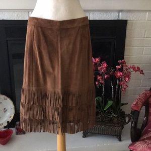 Ralph Lauren Sport   Suede Leather Fringe Skirt